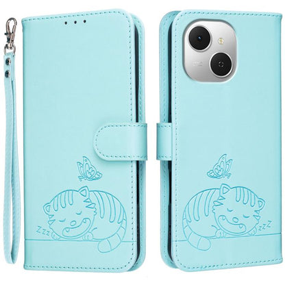 Cat Butterfly Embossed RFID Vegan Leather Phone Case with Strap, For Tecno Pova Curve 2 5G, For Tecno Spark 50 4G, For Tecno Camon 50 Pro 4G, For Tecno Camon 50 4G, For Tecno Pova Slim / Spark Slim 5G, For Tecno Spark 40C, For Tecno Pova 7 Pro 5G      ...