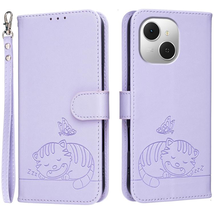 Cat Butterfly Embossed RFID Vegan Leather Phone Case with Strap, For Tecno Pova Curve 2 5G, For Tecno Spark 50 4G, For Tecno Camon 50 Pro 4G, For Tecno Camon 50 4G, For Tecno Pova Slim / Spark Slim 5G, For Tecno Spark 40C, For Tecno Pova 7 Pro 5G      ...