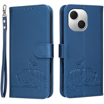 Cat Butterfly Embossed RFID Vegan Leather Phone Case with Strap, For Tecno Pova Curve 2 5G, For Tecno Spark 50 4G, For Tecno Camon 50 Pro 4G, For Tecno Camon 50 4G, For Tecno Pova Slim / Spark Slim 5G, For Tecno Spark 40C, For Tecno Pova 7 Pro 5G      ...