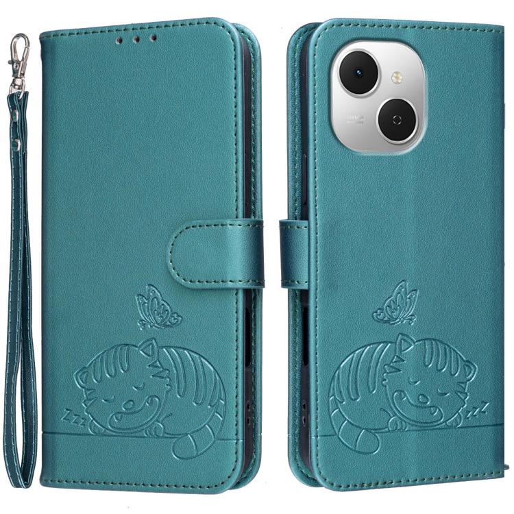 Cat Butterfly Embossed RFID Vegan Leather Phone Case with Strap, For Tecno Pova Curve 2 5G, For Tecno Spark 50 4G, For Tecno Camon 50 Pro 4G, For Tecno Camon 50 4G, For Tecno Pova Slim / Spark Slim 5G, For Tecno Spark 40C, For Tecno Pova 7 Pro 5G      ...