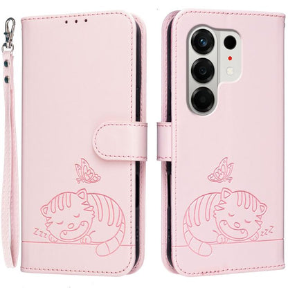 Cat Butterfly Embossed RFID Vegan Leather Phone Case with Strap, For Tecno Pova Curve 2 5G, For Tecno Spark 50 4G, For Tecno Camon 50 Pro 4G, For Tecno Camon 50 4G, For Tecno Pova Slim / Spark Slim 5G, For Tecno Spark 40C, For Tecno Pova 7 Pro 5G      ...