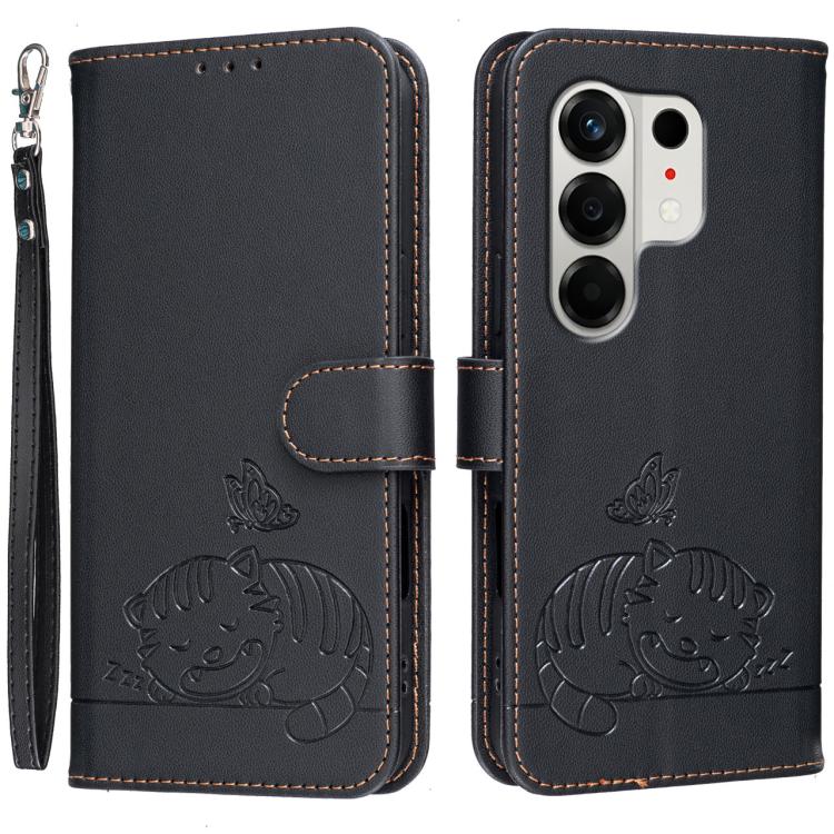 Cat Butterfly Embossed RFID Vegan Leather Phone Case with Strap, For Tecno Pova Curve 2 5G, For Tecno Spark 50 4G, For Tecno Camon 50 Pro 4G, For Tecno Camon 50 4G, For Tecno Pova Slim / Spark Slim 5G, For Tecno Spark 40C, For Tecno Pova 7 Pro 5G      ...