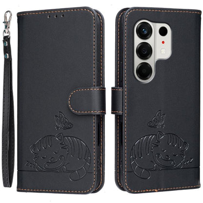 Cat Butterfly Embossed RFID Vegan Leather Phone Case with Strap, For Tecno Pova Curve 2 5G, For Tecno Spark 50 4G, For Tecno Camon 50 Pro 4G, For Tecno Camon 50 4G, For Tecno Pova Slim / Spark Slim 5G, For Tecno Spark 40C, For Tecno Pova 7 Pro 5G      ...