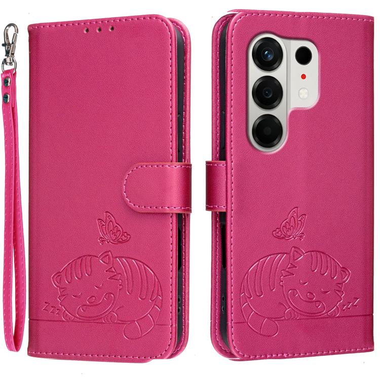 Cat Butterfly Embossed RFID Vegan Leather Phone Case with Strap, For Tecno Pova Curve 2 5G, For Tecno Spark 50 4G, For Tecno Camon 50 Pro 4G, For Tecno Camon 50 4G, For Tecno Pova Slim / Spark Slim 5G, For Tecno Spark 40C, For Tecno Pova 7 Pro 5G      ...