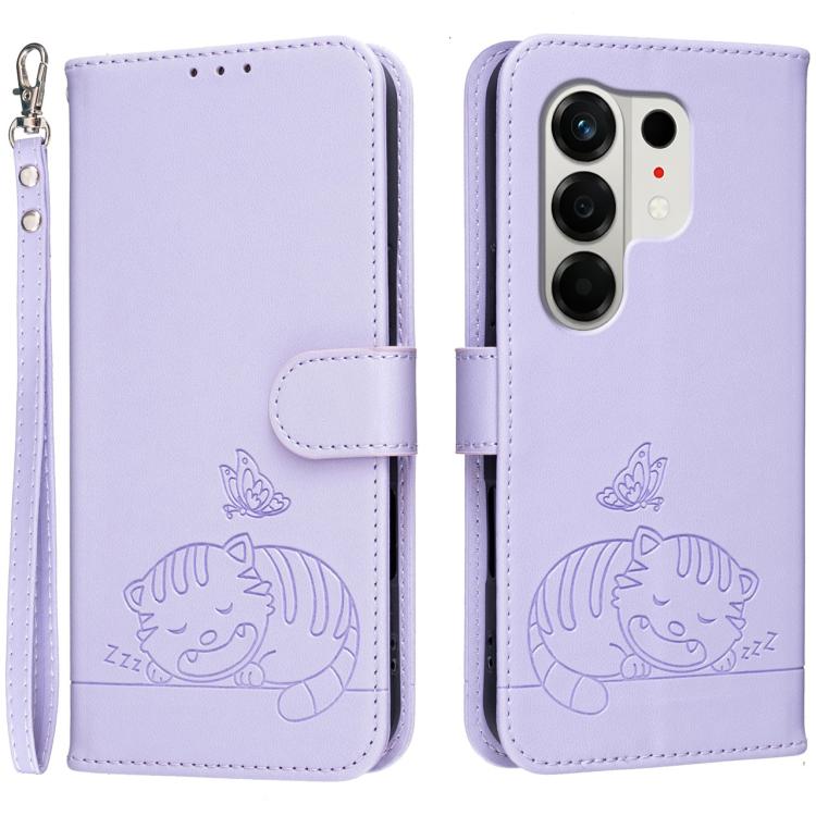 Cat Butterfly Embossed RFID Vegan Leather Phone Case with Strap, For Tecno Pova Curve 2 5G, For Tecno Spark 50 4G, For Tecno Camon 50 Pro 4G, For Tecno Camon 50 4G, For Tecno Pova Slim / Spark Slim 5G, For Tecno Spark 40C, For Tecno Pova 7 Pro 5G      ...