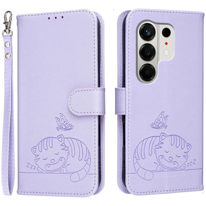 Cat Butterfly Embossed RFID Vegan Leather Phone Case with Strap, For Tecno Pova Curve 2 5G, For Tecno Spark 50 4G, For Tecno Camon 50 Pro 4G, For Tecno Camon 50 4G, For Tecno Pova Slim / Spark Slim 5G, For Tecno Spark 40C, For Tecno Pova 7 Pro 5G      ...