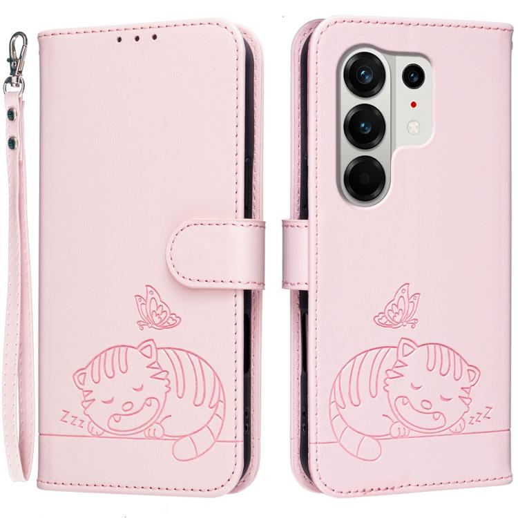 Cat Butterfly Embossed RFID Vegan Leather Phone Case with Strap, For Tecno Pova Curve 2 5G, For Tecno Spark 50 4G, For Tecno Camon 50 Pro 4G, For Tecno Camon 50 4G, For Tecno Pova Slim / Spark Slim 5G, For Tecno Spark 40C, For Tecno Pova 7 Pro 5G      ...