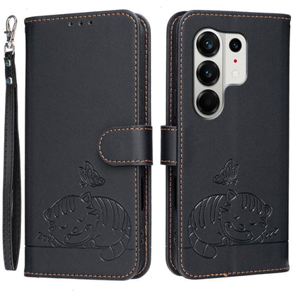 Cat Butterfly Embossed RFID Vegan Leather Phone Case with Strap, For Tecno Pova Curve 2 5G, For Tecno Spark 50 4G, For Tecno Camon 50 Pro 4G, For Tecno Camon 50 4G, For Tecno Pova Slim / Spark Slim 5G, For Tecno Spark 40C, For Tecno Pova 7 Pro 5G      ...