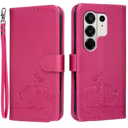 Cat Butterfly Embossed RFID Vegan Leather Phone Case with Strap, For Tecno Pova Curve 2 5G, For Tecno Spark 50 4G, For Tecno Camon 50 Pro 4G, For Tecno Camon 50 4G, For Tecno Pova Slim / Spark Slim 5G, For Tecno Spark 40C, For Tecno Pova 7 Pro 5G      ...