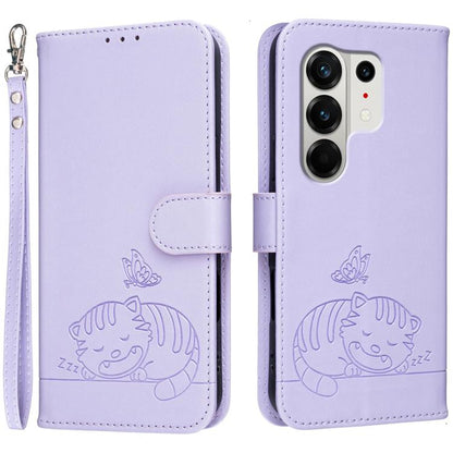 Cat Butterfly Embossed RFID Vegan Leather Phone Case with Strap, For Tecno Pova Curve 2 5G, For Tecno Spark 50 4G, For Tecno Camon 50 Pro 4G, For Tecno Camon 50 4G, For Tecno Pova Slim / Spark Slim 5G, For Tecno Spark 40C, For Tecno Pova 7 Pro 5G      ...