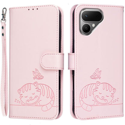 Cat Butterfly Embossed RFID Vegan Leather Phone Case with Strap, For Tecno Pova Curve 2 5G, For Tecno Spark 50 4G, For Tecno Camon 50 Pro 4G, For Tecno Camon 50 4G, For Tecno Pova Slim / Spark Slim 5G, For Tecno Spark 40C, For Tecno Pova 7 Pro 5G      ...