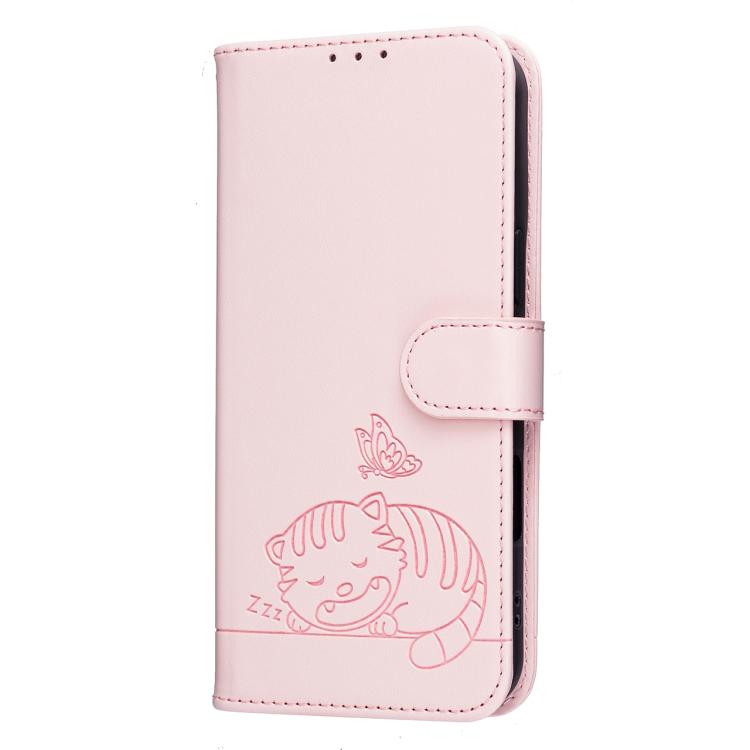 Cat Butterfly Embossed RFID Vegan Leather Phone Case with Strap, For Tecno Pova Curve 2 5G, For Tecno Spark 50 4G, For Tecno Camon 50 Pro 4G, For Tecno Camon 50 4G, For Tecno Pova Slim / Spark Slim 5G, For Tecno Spark 40C, For Tecno Pova 7 Pro 5G      ...
