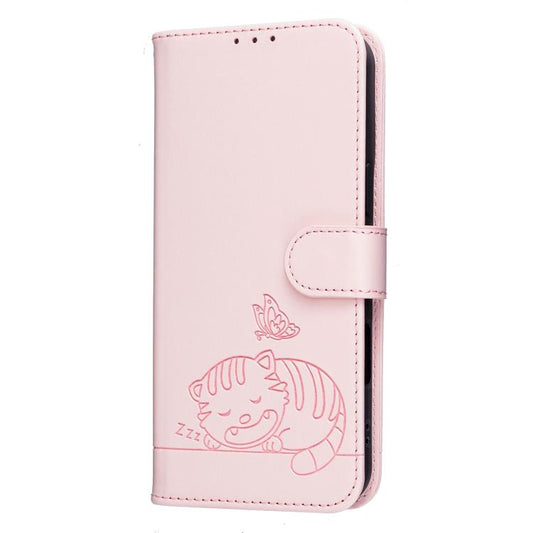 Cat Butterfly Embossed RFID Vegan Leather Phone Case with Strap, For Tecno Pova Curve 2 5G, For Tecno Spark 50 4G, For Tecno Camon 50 Pro 4G, For Tecno Camon 50 4G, For Tecno Pova Slim / Spark Slim 5G, For Tecno Spark 40C, For Tecno Pova 7 Pro 5G      ...