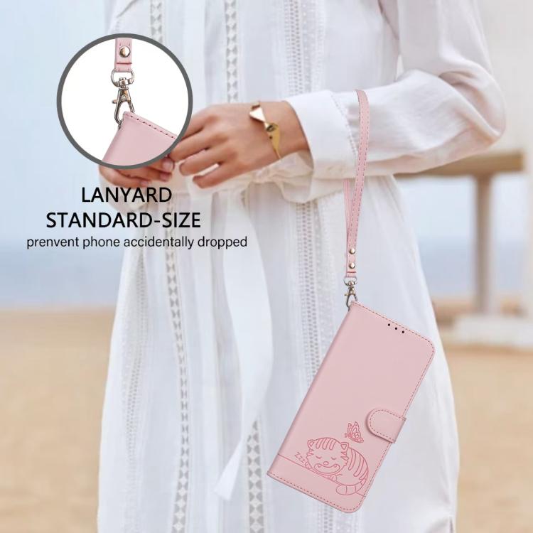 Cat Butterfly Embossed RFID Vegan Leather Phone Case with Strap, For Tecno Pova Curve 2 5G, For Tecno Spark 50 4G, For Tecno Camon 50 Pro 4G, For Tecno Camon 50 4G, For Tecno Pova Slim / Spark Slim 5G, For Tecno Spark 40C, For Tecno Pova 7 Pro 5G      ...