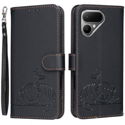 Cat Butterfly Embossed RFID Vegan Leather Phone Case with Strap, For Tecno Pova Curve 2 5G, For Tecno Spark 50 4G, For Tecno Camon 50 Pro 4G, For Tecno Camon 50 4G, For Tecno Pova Slim / Spark Slim 5G, For Tecno Spark 40C, For Tecno Pova 7 Pro 5G      ...