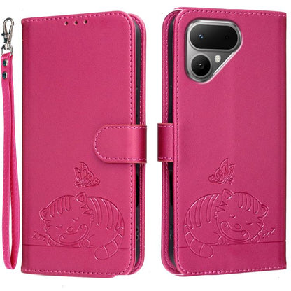 Cat Butterfly Embossed RFID Vegan Leather Phone Case with Strap, For Tecno Pova Curve 2 5G, For Tecno Spark 50 4G, For Tecno Camon 50 Pro 4G, For Tecno Camon 50 4G, For Tecno Pova Slim / Spark Slim 5G, For Tecno Spark 40C, For Tecno Pova 7 Pro 5G      ...
