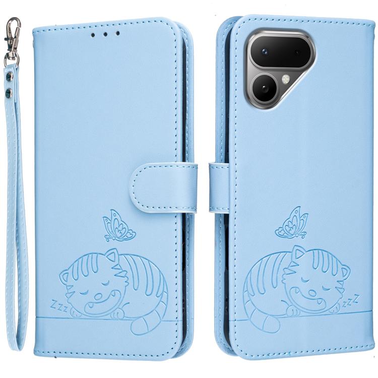 Cat Butterfly Embossed RFID Vegan Leather Phone Case with Strap, For Tecno Pova Curve 2 5G, For Tecno Spark 50 4G, For Tecno Camon 50 Pro 4G, For Tecno Camon 50 4G, For Tecno Pova Slim / Spark Slim 5G, For Tecno Spark 40C, For Tecno Pova 7 Pro 5G      ...