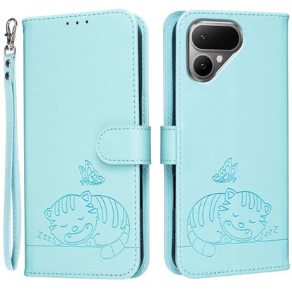 Cat Butterfly Embossed RFID Vegan Leather Phone Case with Strap, For Tecno Pova Curve 2 5G, For Tecno Spark 50 4G, For Tecno Camon 50 Pro 4G, For Tecno Camon 50 4G, For Tecno Pova Slim / Spark Slim 5G, For Tecno Spark 40C, For Tecno Pova 7 Pro 5G      ...