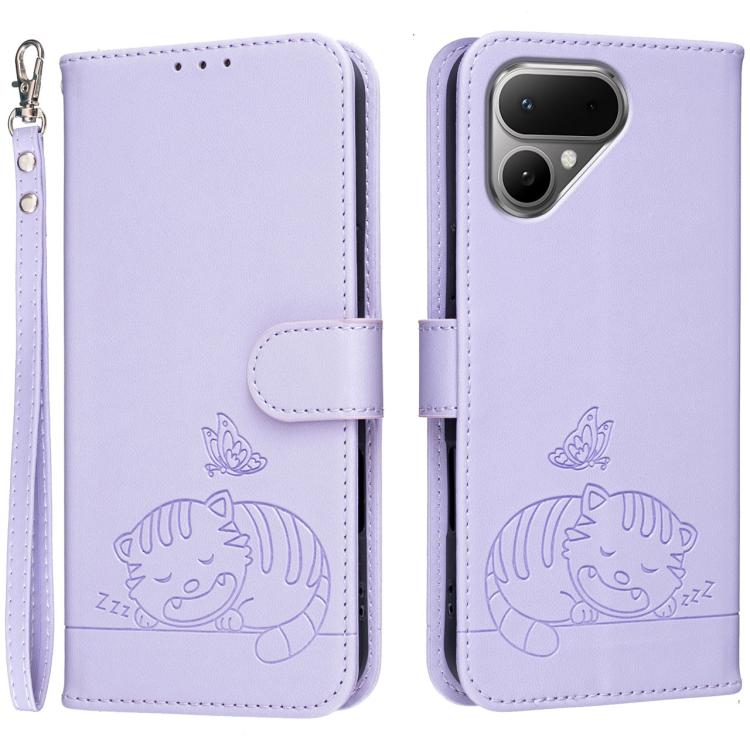 Cat Butterfly Embossed RFID Vegan Leather Phone Case with Strap, For Tecno Pova Curve 2 5G, For Tecno Spark 50 4G, For Tecno Camon 50 Pro 4G, For Tecno Camon 50 4G, For Tecno Pova Slim / Spark Slim 5G, For Tecno Spark 40C, For Tecno Pova 7 Pro 5G      ...