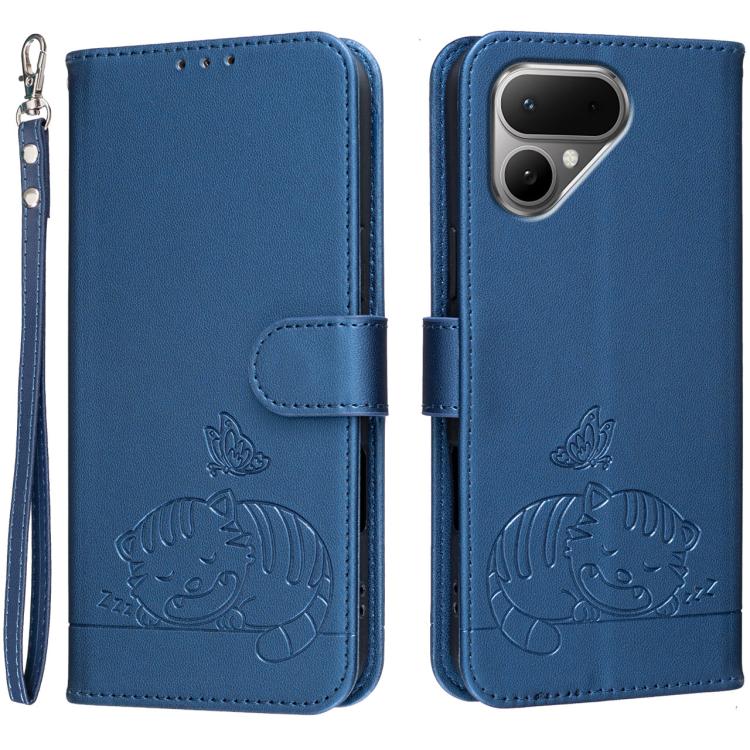 Cat Butterfly Embossed RFID Vegan Leather Phone Case with Strap, For Tecno Pova Curve 2 5G, For Tecno Spark 50 4G, For Tecno Camon 50 Pro 4G, For Tecno Camon 50 4G, For Tecno Pova Slim / Spark Slim 5G, For Tecno Spark 40C, For Tecno Pova 7 Pro 5G      ...