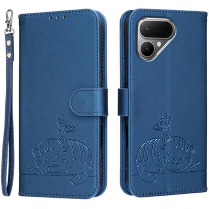 Cat Butterfly Embossed RFID Vegan Leather Phone Case with Strap, For Tecno Pova Curve 2 5G, For Tecno Spark 50 4G, For Tecno Camon 50 Pro 4G, For Tecno Camon 50 4G, For Tecno Pova Slim / Spark Slim 5G, For Tecno Spark 40C, For Tecno Pova 7 Pro 5G      ...