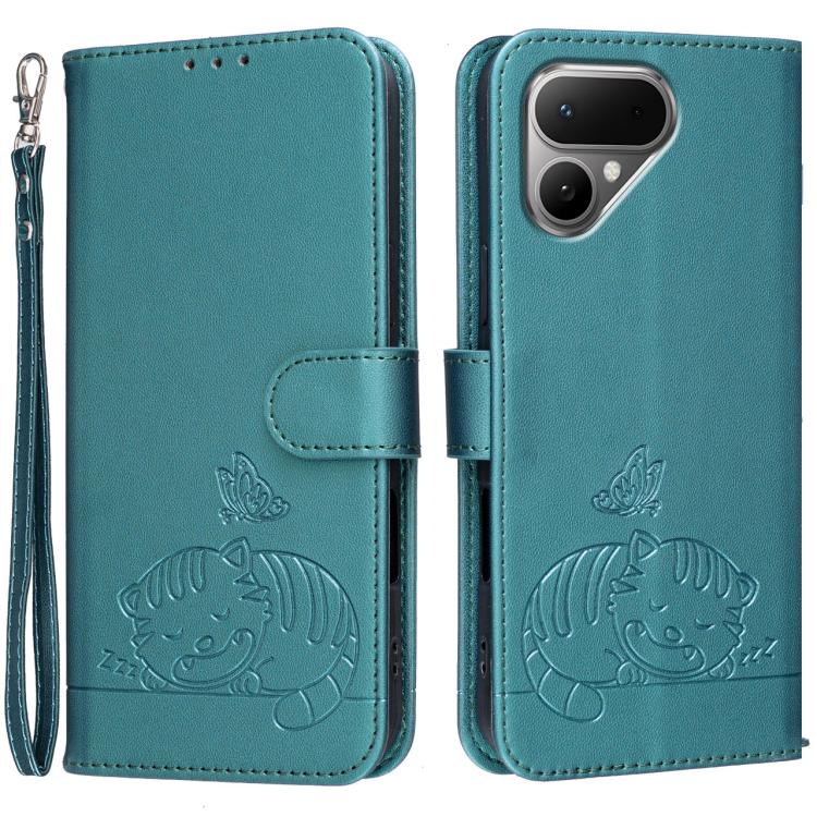 Cat Butterfly Embossed RFID Vegan Leather Phone Case with Strap, For Tecno Pova Curve 2 5G, For Tecno Spark 50 4G, For Tecno Camon 50 Pro 4G, For Tecno Camon 50 4G, For Tecno Pova Slim / Spark Slim 5G, For Tecno Spark 40C, For Tecno Pova 7 Pro 5G      ...