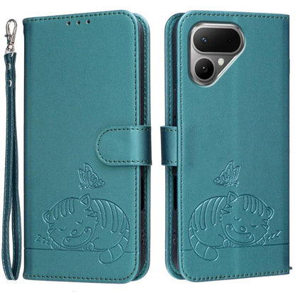 Cat Butterfly Embossed RFID Vegan Leather Phone Case with Strap, For Tecno Pova Curve 2 5G, For Tecno Spark 50 4G, For Tecno Camon 50 Pro 4G, For Tecno Camon 50 4G, For Tecno Pova Slim / Spark Slim 5G, For Tecno Spark 40C, For Tecno Pova 7 Pro 5G      ...