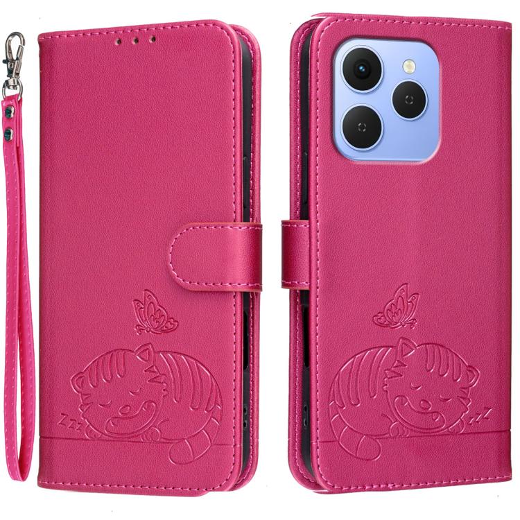 Cat Butterfly Embossed RFID Vegan Leather Phone Case with Strap, For Tecno Pova Curve 2 5G, For Tecno Spark 50 4G, For Tecno Camon 50 Pro 4G, For Tecno Camon 50 4G, For Tecno Pova Slim / Spark Slim 5G, For Tecno Spark 40C, For Tecno Pova 7 Pro 5G      ...