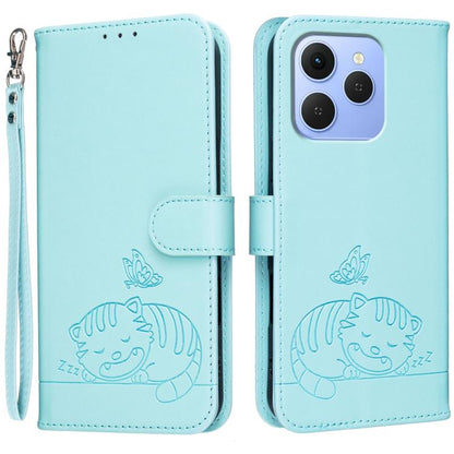 Cat Butterfly Embossed RFID Vegan Leather Phone Case with Strap, For Tecno Pova Curve 2 5G, For Tecno Spark 50 4G, For Tecno Camon 50 Pro 4G, For Tecno Camon 50 4G, For Tecno Pova Slim / Spark Slim 5G, For Tecno Spark 40C, For Tecno Pova 7 Pro 5G      ...