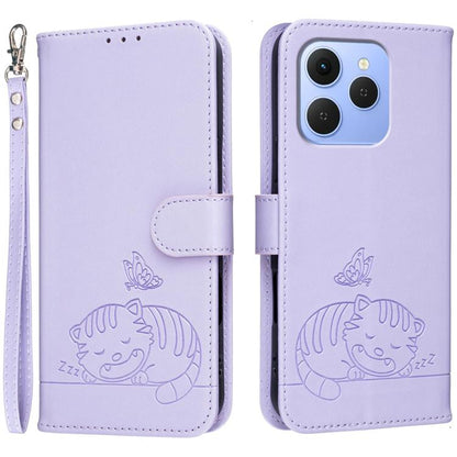 Cat Butterfly Embossed RFID Vegan Leather Phone Case with Strap, For Tecno Pova Curve 2 5G, For Tecno Spark 50 4G, For Tecno Camon 50 Pro 4G, For Tecno Camon 50 4G, For Tecno Pova Slim / Spark Slim 5G, For Tecno Spark 40C, For Tecno Pova 7 Pro 5G      ...