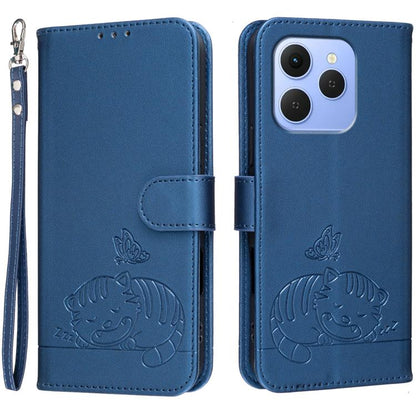 Cat Butterfly Embossed RFID Vegan Leather Phone Case with Strap, For Tecno Pova Curve 2 5G, For Tecno Spark 50 4G, For Tecno Camon 50 Pro 4G, For Tecno Camon 50 4G, For Tecno Pova Slim / Spark Slim 5G, For Tecno Spark 40C, For Tecno Pova 7 Pro 5G      ...