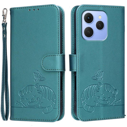 Cat Butterfly Embossed RFID Vegan Leather Phone Case with Strap, For Tecno Pova Curve 2 5G, For Tecno Spark 50 4G, For Tecno Camon 50 Pro 4G, For Tecno Camon 50 4G, For Tecno Pova Slim / Spark Slim 5G, For Tecno Spark 40C, For Tecno Pova 7 Pro 5G      ...