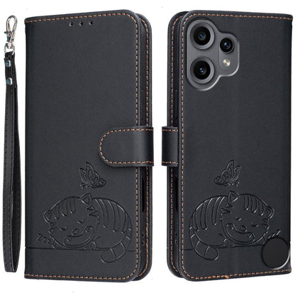 Cat Butterfly Embossed RFID Vegan Leather Phone Case with Strap, For Nothing Phone 4a Pro, For Nothing Phone 4a, For Nothing Phone 3a Lite, For Nothing Phone 3, For Nothing CMF Phone 2 Pro, For Nothing Phone 3a, For Nothing Phone 3a Pro