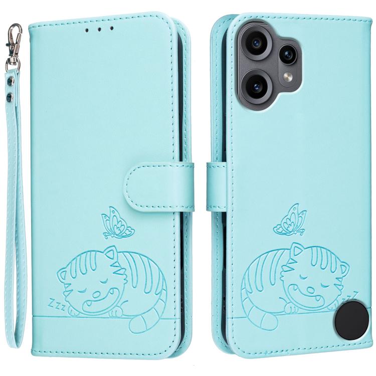 Cat Butterfly Embossed RFID Vegan Leather Phone Case with Strap, For Nothing Phone 4a Pro, For Nothing Phone 4a, For Nothing Phone 3a Lite, For Nothing Phone 3, For Nothing CMF Phone 2 Pro, For Nothing Phone 3a, For Nothing Phone 3a Pro
