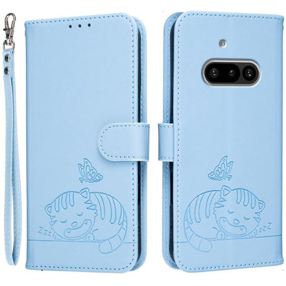 Cat Butterfly Embossed RFID Vegan Leather Phone Case with Strap, For Nothing Phone 4a Pro, For Nothing Phone 4a, For Nothing Phone 3a Lite, For Nothing Phone 3, For Nothing CMF Phone 2 Pro, For Nothing Phone 3a, For Nothing Phone 3a Pro