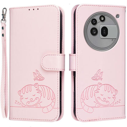 Cat Butterfly Embossed RFID Vegan Leather Phone Case with Strap, For Nothing Phone 4a Pro, For Nothing Phone 4a, For Nothing Phone 3a Lite, For Nothing Phone 3, For Nothing CMF Phone 2 Pro, For Nothing Phone 3a, For Nothing Phone 3a Pro