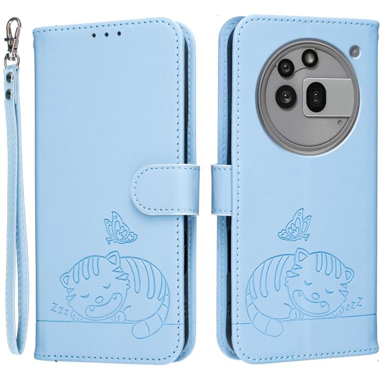 Cat Butterfly Embossed RFID Vegan Leather Phone Case with Strap, For Nothing Phone 4a Pro, For Nothing Phone 4a, For Nothing Phone 3a Lite, For Nothing Phone 3, For Nothing CMF Phone 2 Pro, For Nothing Phone 3a, For Nothing Phone 3a Pro