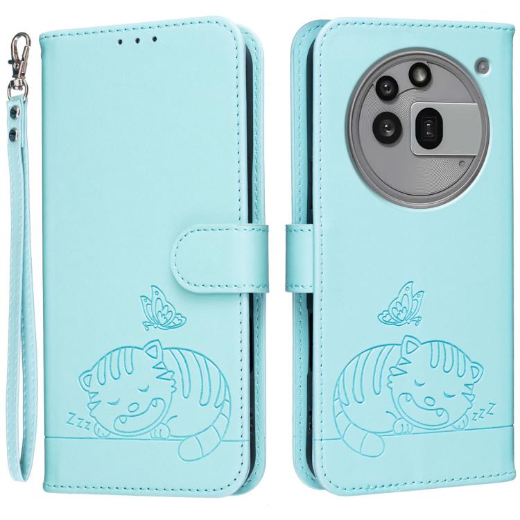 Cat Butterfly Embossed RFID Vegan Leather Phone Case with Strap, For Nothing Phone 4a Pro, For Nothing Phone 4a, For Nothing Phone 3a Lite, For Nothing Phone 3, For Nothing CMF Phone 2 Pro, For Nothing Phone 3a, For Nothing Phone 3a Pro
