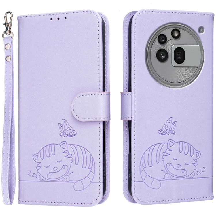 Cat Butterfly Embossed RFID Vegan Leather Phone Case with Strap, For Nothing Phone 4a Pro, For Nothing Phone 4a, For Nothing Phone 3a Lite, For Nothing Phone 3, For Nothing CMF Phone 2 Pro, For Nothing Phone 3a, For Nothing Phone 3a Pro