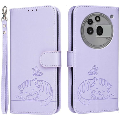 Cat Butterfly Embossed RFID Vegan Leather Phone Case with Strap, For Nothing Phone 4a Pro, For Nothing Phone 4a, For Nothing Phone 3a Lite, For Nothing Phone 3, For Nothing CMF Phone 2 Pro, For Nothing Phone 3a, For Nothing Phone 3a Pro