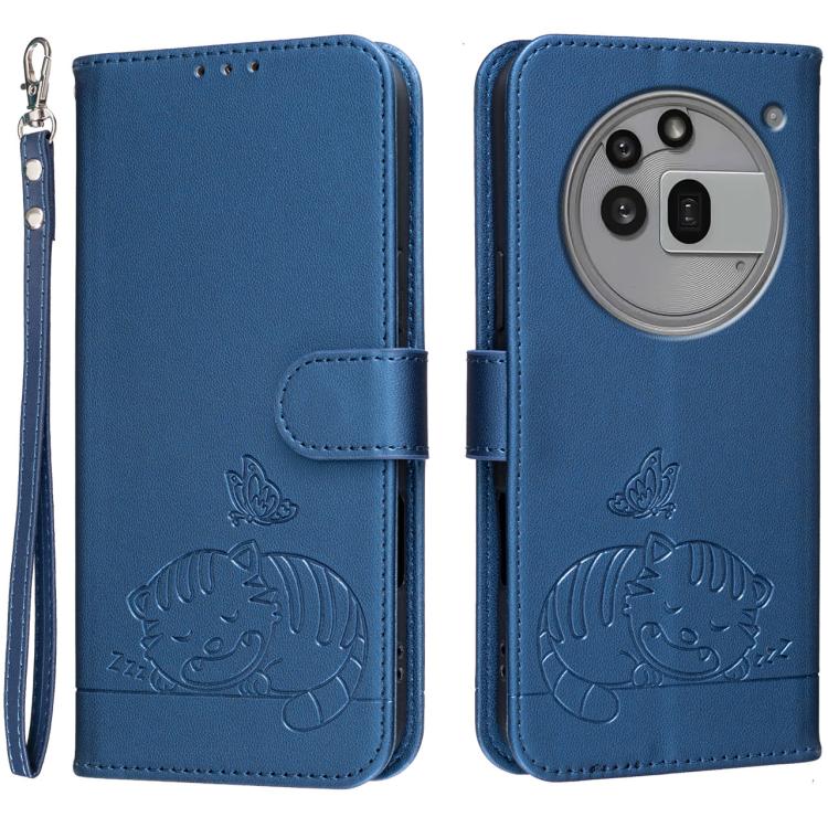 Cat Butterfly Embossed RFID Vegan Leather Phone Case with Strap, For Nothing Phone 4a Pro, For Nothing Phone 4a, For Nothing Phone 3a Lite, For Nothing Phone 3, For Nothing CMF Phone 2 Pro, For Nothing Phone 3a, For Nothing Phone 3a Pro