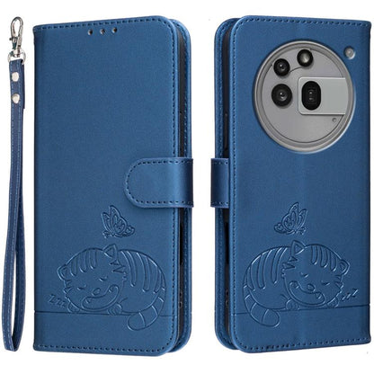 Cat Butterfly Embossed RFID Vegan Leather Phone Case with Strap, For Nothing Phone 4a Pro, For Nothing Phone 4a, For Nothing Phone 3a Lite, For Nothing Phone 3, For Nothing CMF Phone 2 Pro, For Nothing Phone 3a, For Nothing Phone 3a Pro