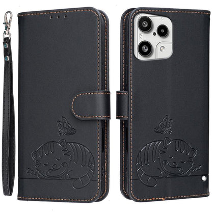 Cat Butterfly Embossed RFID Vegan Leather Phone Case with Strap, For Nothing Phone 4a Pro, For Nothing Phone 4a, For Nothing Phone 3a Lite, For Nothing Phone 3, For Nothing CMF Phone 2 Pro, For Nothing Phone 3a, For Nothing Phone 3a Pro