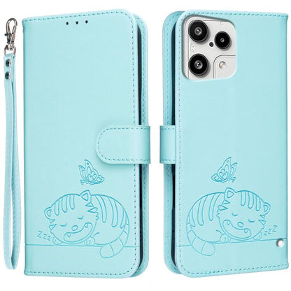 Cat Butterfly Embossed RFID Vegan Leather Phone Case with Strap, For Nothing Phone 4a Pro, For Nothing Phone 4a, For Nothing Phone 3a Lite, For Nothing Phone 3, For Nothing CMF Phone 2 Pro, For Nothing Phone 3a, For Nothing Phone 3a Pro