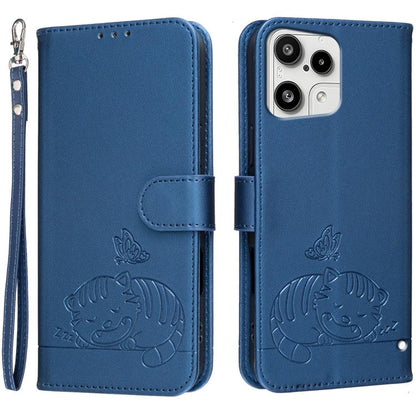 Cat Butterfly Embossed RFID Vegan Leather Phone Case with Strap, For Nothing Phone 4a Pro, For Nothing Phone 4a, For Nothing Phone 3a Lite, For Nothing Phone 3, For Nothing CMF Phone 2 Pro, For Nothing Phone 3a, For Nothing Phone 3a Pro