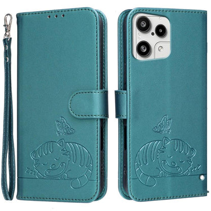 Cat Butterfly Embossed RFID Vegan Leather Phone Case with Strap, For Nothing Phone 4a Pro, For Nothing Phone 4a, For Nothing Phone 3a Lite, For Nothing Phone 3, For Nothing CMF Phone 2 Pro, For Nothing Phone 3a, For Nothing Phone 3a Pro