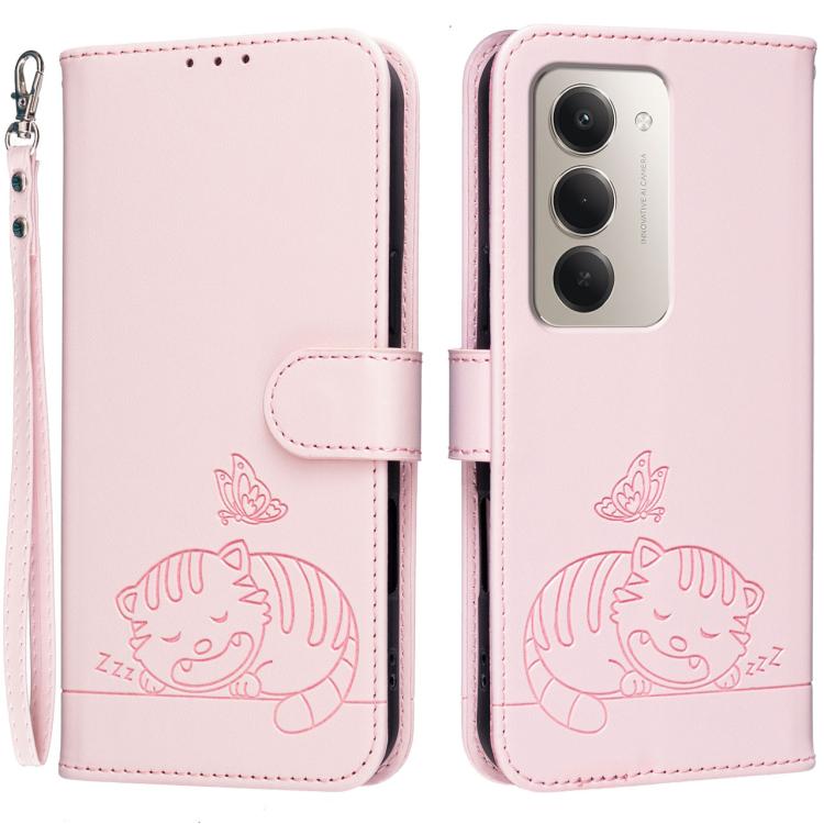 Cat Butterfly Embossed RFID Vegan Leather Phone Case with Strap, For Redmi 15a 5G, For Redmi A7 Pro 4G 171mm, For Redmi Turbo 5 Max / Poco X8 Pro Max 5G, For Redmi Turbo 5 / Poco X8 Pro 5G, For Redmi K90 ProMax / Poco F8 Ultra                          ...