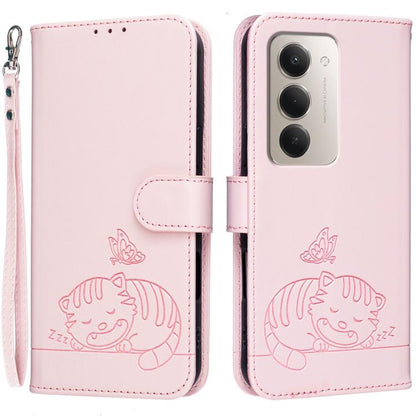 Cat Butterfly Embossed RFID Vegan Leather Phone Case with Strap, For Redmi 15a 5G, For Redmi A7 Pro 4G 171mm, For Redmi Turbo 5 Max / Poco X8 Pro Max 5G, For Redmi Turbo 5 / Poco X8 Pro 5G, For Redmi K90 ProMax / Poco F8 Ultra                          ...