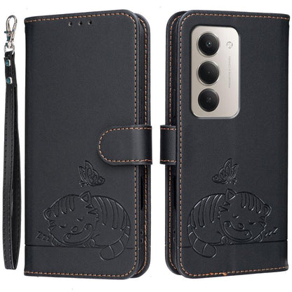 Cat Butterfly Embossed RFID Vegan Leather Phone Case with Strap, For Redmi 15a 5G, For Redmi A7 Pro 4G 171mm, For Redmi Turbo 5 Max / Poco X8 Pro Max 5G, For Redmi Turbo 5 / Poco X8 Pro 5G, For Redmi K90 ProMax / Poco F8 Ultra                          ...