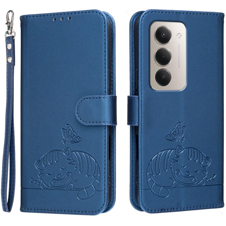 Cat Butterfly Embossed RFID Vegan Leather Phone Case with Strap, For Redmi 15a 5G, For Redmi A7 Pro 4G 171mm, For Redmi Turbo 5 Max / Poco X8 Pro Max 5G, For Redmi Turbo 5 / Poco X8 Pro 5G, For Redmi K90 ProMax / Poco F8 Ultra                          ...